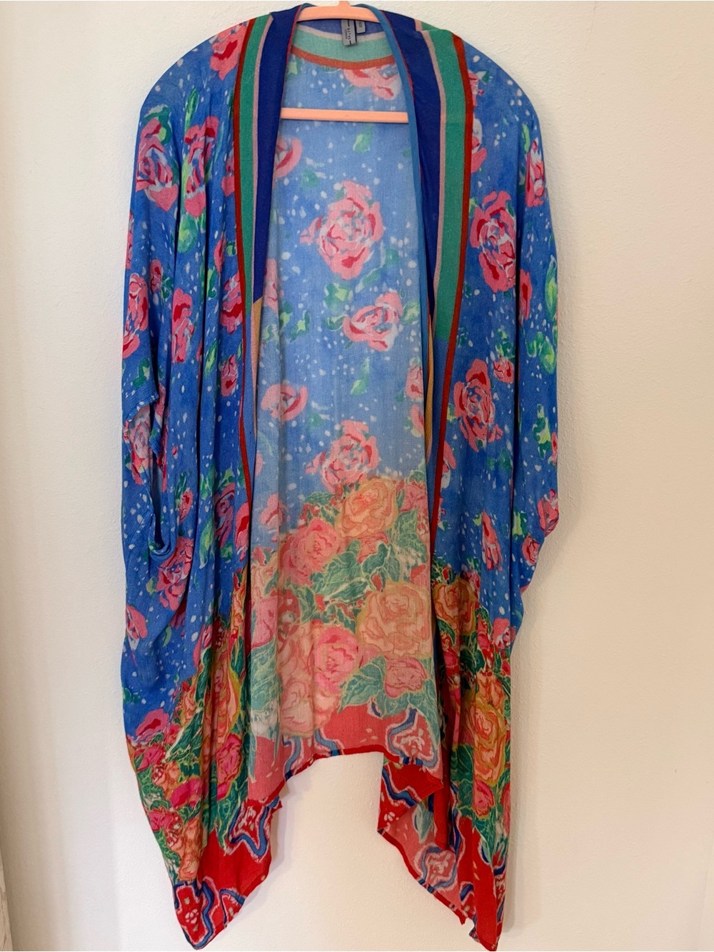 Blank London Blue Floral Kimono Cardigan One Size Boho Open Front Duster